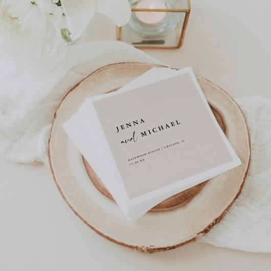 Elegant Beige Script Wedding Names Serviette