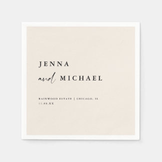 Elegant Beige Script Wedding Names Serviette