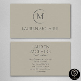 Elegant Beige Taupe Circle Monogram Business Card Visitenkarte