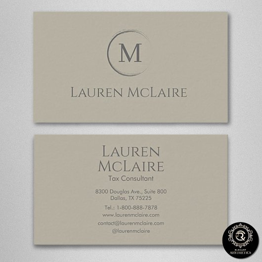 Elegant Beige Taupe Circle Monogram Business Card Visitenkarte