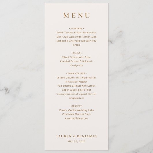 Elegant Beige Typographic Menu Menükarte (Vorderseite)