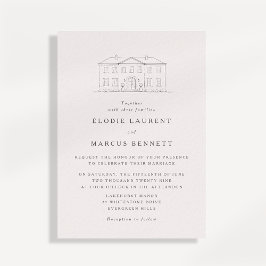 Elegant Beige Venue Sketch Wedding Invitation Einladung