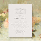 Elegant Beige Venue Sketch Wedding Invitation Einladung