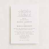 Elegant Beige Venue Sketch Wedding Invitation Einladung
