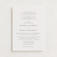 Elegant Beige Venue Sketch Wedding Invitation