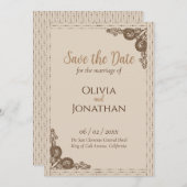 Elegant Beige verziert Wedding Save the Date Einladung (Vorne/Hinten)