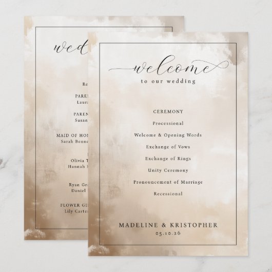 Elegant Beige Wedding Ceremony Program Programm (Vorne/Hinten)