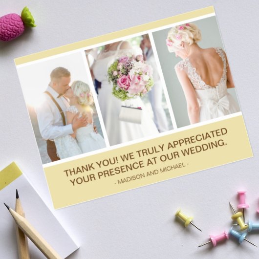 Elegant Beige Wedding Foto Collage Vielen Dank Postkarte