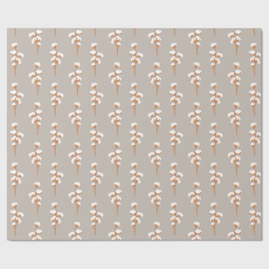 Elegant Beige Wrapping Paper with Cotton Branch Geschenkpapier (Flach)