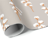 Elegant Beige Wrapping Paper with Cotton Branch Geschenkpapier (Rolleneckpunkt)