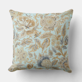 Elegant,Beigie Gold Soft Blue Flowers Pattern Kissen