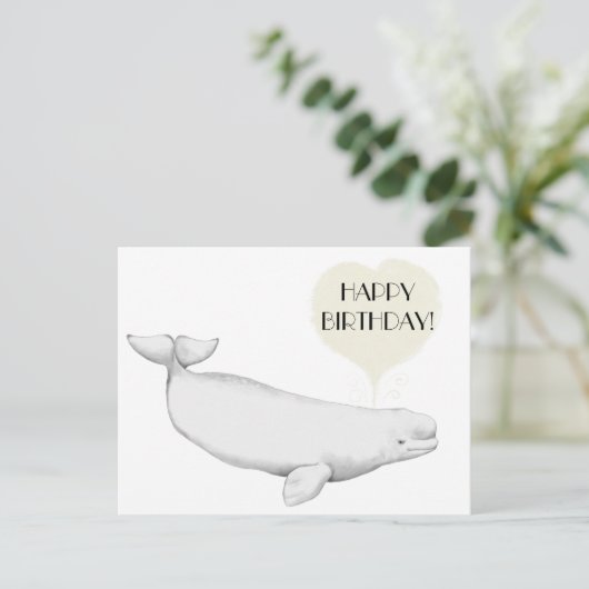 Elegant Beluga Whale Illustration Happy Birthday Postkarte (Stehend Vorderseite)