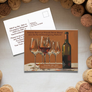 Elegant bemalt Friendsgiving Potluck Card Wein Feiertagspostkarte