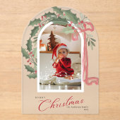 Elegant Berries Arch Photo Christmas Holiday Card Acryleinladungen (Vorderseite)