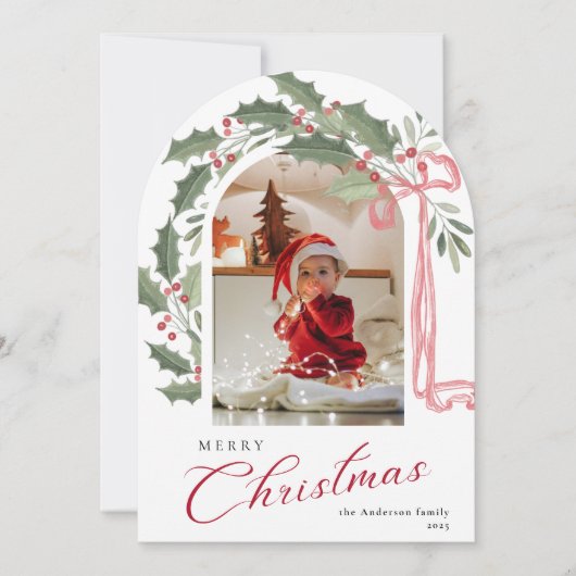 Elegant Berries Arch Photo Christmas Holiday Card Einladung (Vorderseite)
