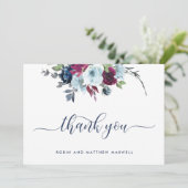 Elegant Berry, Blue und Burgund Floral Vielen Dank Dankeskarte (Stehend Vorderseite)