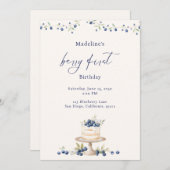 Elegant Berry First Blueberry Birthday Cake Einladung (Vorne/Hinten)
