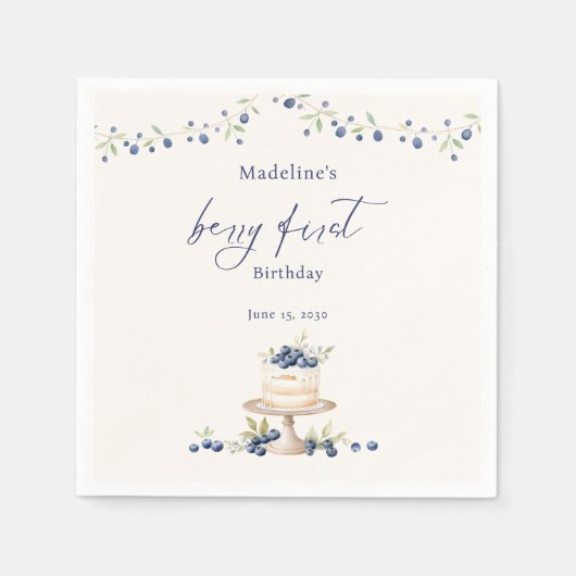 Elegant Berry First Blueberry Birthday Party Serviette (Vorderseite)