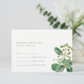 ELEGANT BERRY LEAFY FOLIAGE GREENERY WEDERY RSVP BEGLEITKARTE (Stehend Vorderseite)