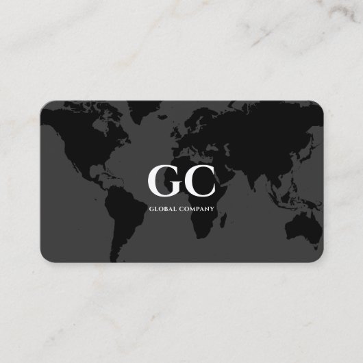 Elegant Beruflich Global World Map Black Gray Visitenkarte (Vorderseite)