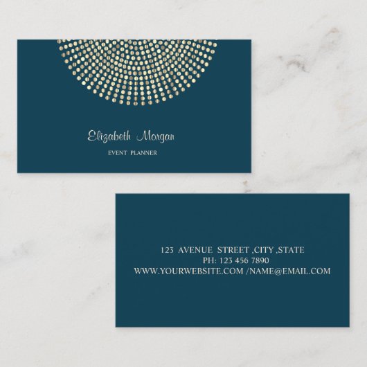 Elegant Beruflich, navy Blue, Gold Dots Visitenkarte (Vorne/Hinten)