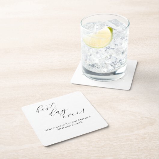 Elegant Best Day Ever Script Wedding Rechteckiger Pappuntersetzer (Vor Ort)
