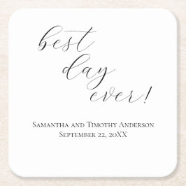 Elegant Best Day Ever Script Wedding Rechteckiger Pappuntersetzer