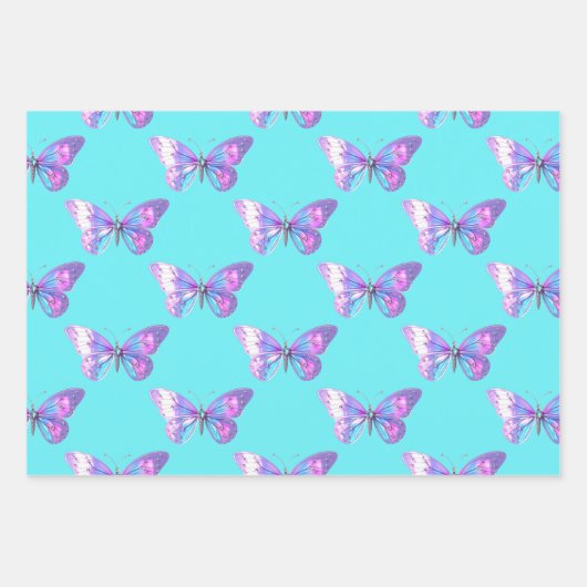 Elegant B'fly Wrapping Paper Flat Sheet Set of 3 Geschenkpapier Set (Vorderseite)