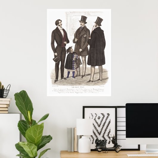 Elegant Biedermeier Gentlemen in Top Hats Poster (Heimbüro)