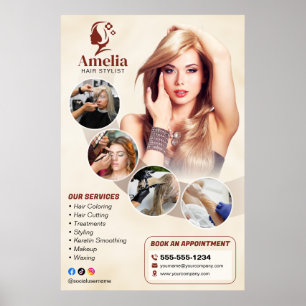 Elegant Biege Friseur Salon Make-up Wachsen Poster
