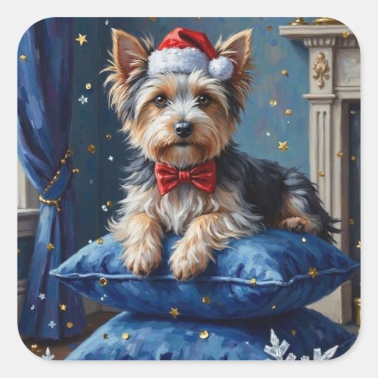 Elegant Biewer Terrier Dog Velvet Christmas Quadratischer Aufkleber (Vorderseite)