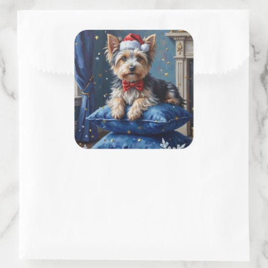 Elegant Biewer Terrier Dog Velvet Christmas Quadratischer Aufkleber (Tasche)