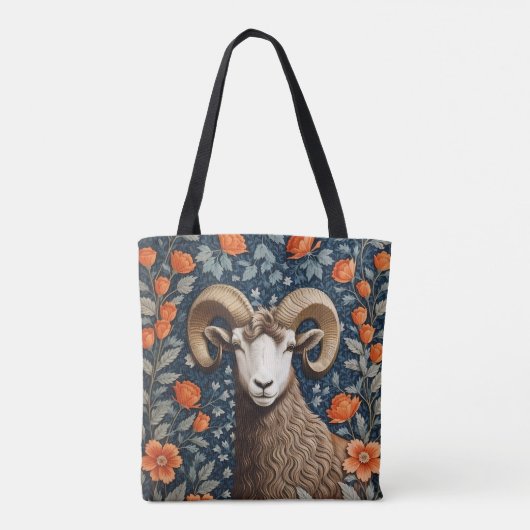 Elegant Big Horn Sheep William Morris Inspired  Tasche (Rückseite)