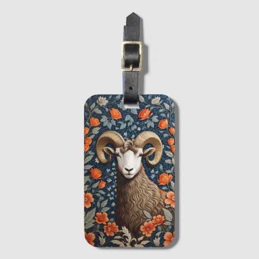 Elegant Big Horn Sheep William Morris Inspiriert Gepäckanhänger (Vorderseite Vertikal)