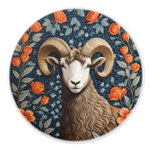 Elegant Big Horn Sheep William Morris Inspiriert Keramikknauf (Vorderseite)