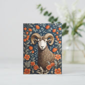 Elegant Big Horn Sheep William Morris Inspiriert Postkarte (Stehend Vorderseite)