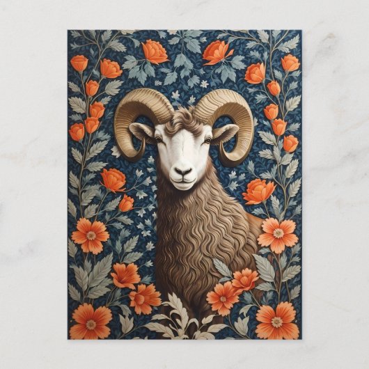 Elegant Big Horn Sheep William Morris Inspiriert Postkarte (Vorderseite)