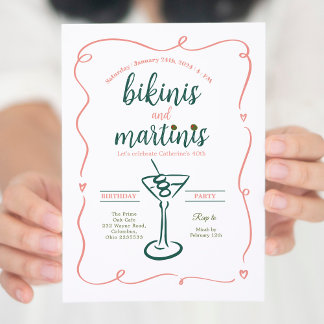 Elegant Bikinis und Martinis 30. Geburtstag Einladung
