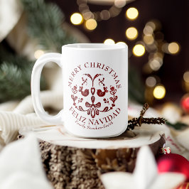 Elegant Bilingual Burgundy Birds Weihnachten Jumbo-Tasse