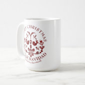 Elegant Bilingual Burgundy Birds Weihnachten Kaffeetasse (Vorderseite Links)