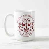 Elegant Bilingual Burgundy Birds Weihnachten Kaffeetasse (Links)