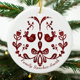 Elegant Bilingual Burgundy Birds Weihnachten Keramik Ornament