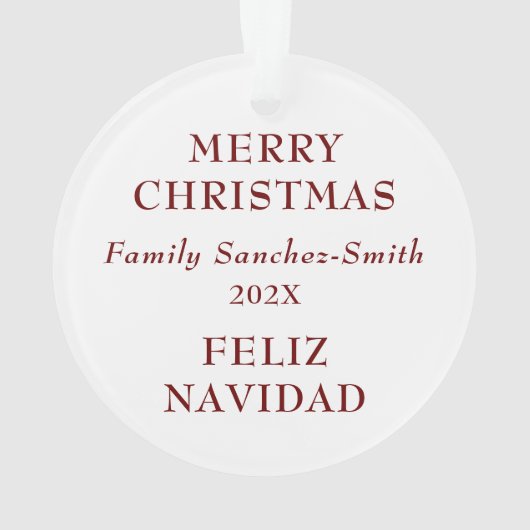 Elegant Bilingual Burgundy Birds Weihnachten Ornament (Rückseite)