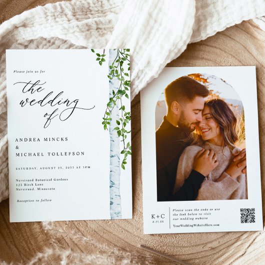 Elegant Birch Tree Boho Foto Wedding Einladung