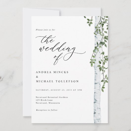 Elegant Birch Tree Boho Foto Wedding Einladung (Vorderseite)
