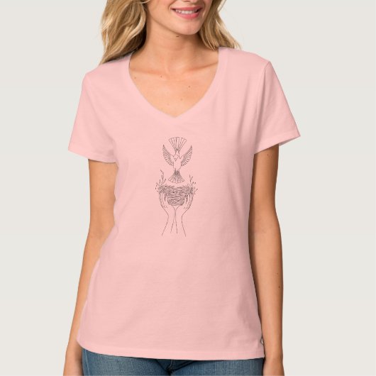 Elegant Bird and Nest Line Kunst, Dichtung und Mus T-Shirt (Vorderseite)