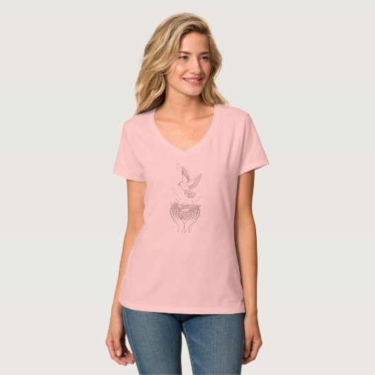 Elegant Bird and Nest Line Kunst, Dichtung und Mus T-Shirt (Vorderseite Vollansicht)