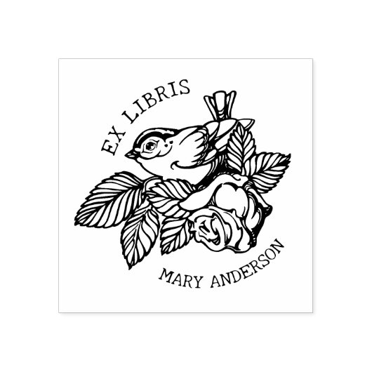 Elegant Bird mit Blume Book Ex Libris Gummistempel (Prägung)
