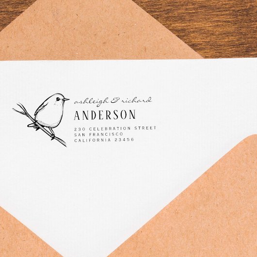 Elegant Bird Wedding Couple Names Rücksendeadresse Permastempel