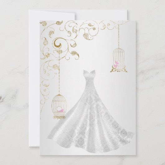 ELEGANT Birdcage Hochzeitskleid Silber Goldhochzei Einladung (Vorderseite)